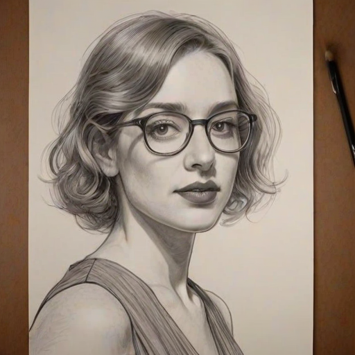Graceful Kristen Connolly, pencil sketch, portrait of Sublime woman 1923s in glasses, hair style beatnik, outline, clear lines, fine lines, 8k