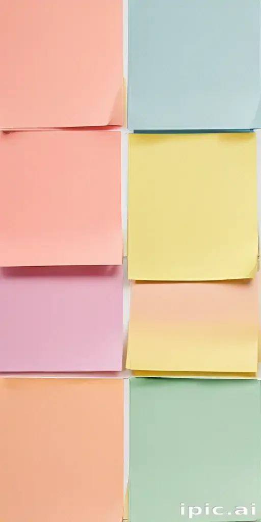 Colorful Arrangement of Sticky Notes in Pastel Shades on a White Background
