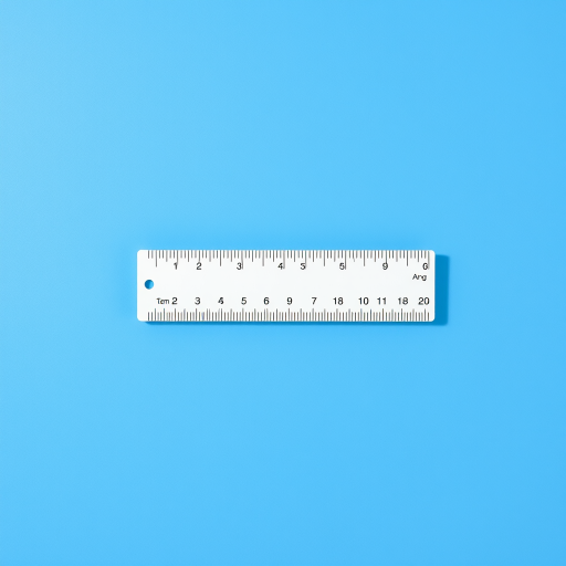 Create a high-resolution image of a white triangular ruler on a blue circular background with a soft shadow, using a 50mm lens, f/1.8 aperture, ISO 100, and a focus distance of 1 meter.