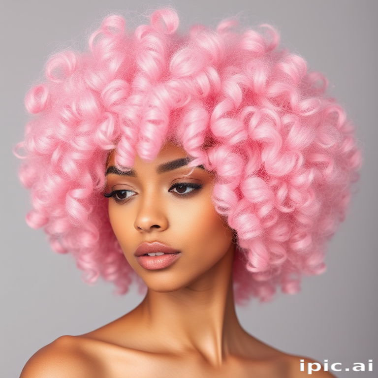 Dreamy cotton candy pink afro with perfectly defined coils and a subtle gradient effect, creating a soft and fluffy cloud-like appearance