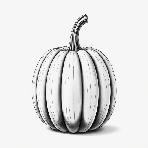 Create a highly detailed illustration of a pumpkin with textured lines and shading, using a Canon EOS R5 camera, 50mm lens, aperture f/2.8, ISO 100, in a studio setting for optimal lighting and clarity.