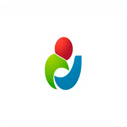 Create a high-resolution logo design featuring a green and blue abstract shape with a red circle on top, using a DSLR camera with a 50mm lens, aperture set to f/1.8, ISO 100, and shot in natural light from a slightly elevated angle for a clean, professional look.