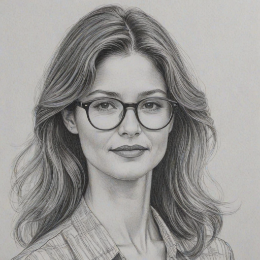 Splendid Jill Hennessy, pencil sketch, portrait of Exquisite woman 1980s in glasses, hair style beatnik, outline, clear lines, fine lines, 8k