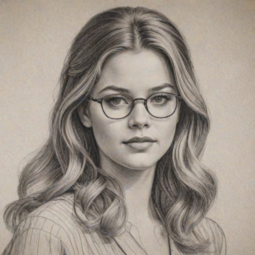 Fascinating Sasha Pieterse, pencil sketch, portrait of Alluring woman 1934s in glasses, hair style beatnik, outline, clear lines, fine lines, 8k