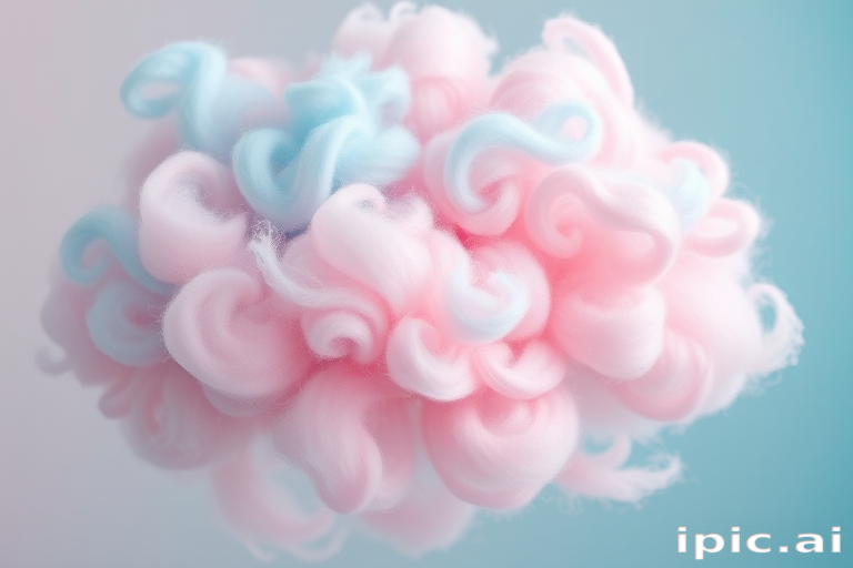 Whimsical Cotton Candy Cloud style boasting a voluminous, pastel pink and blue blend in a soft, fluffy texture reminiscent of cotton candy, with playful curls and swirls