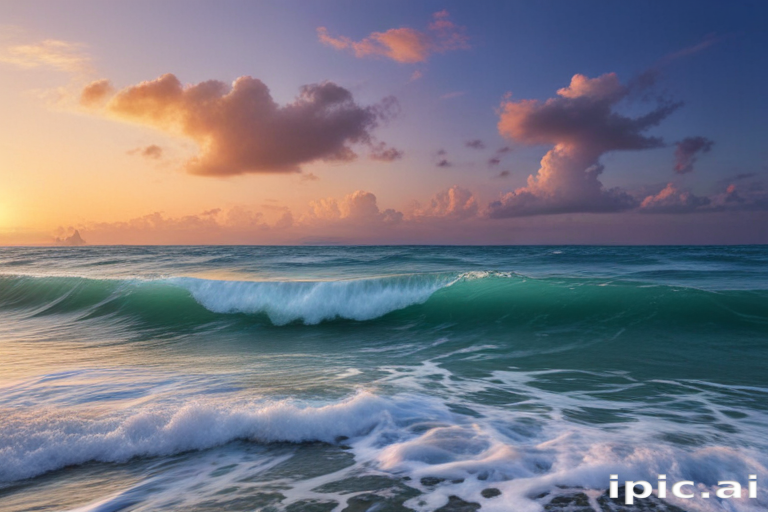 Tranquil Sunset Over Gentle Waves and Colorful Clouds in the Sky