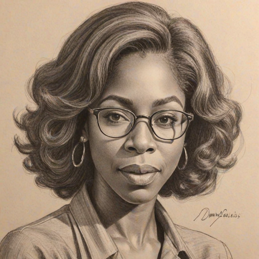 Enticing Dawnn Lewis, pencil sketch, portrait of Dazzling woman 1955s in glasses, hair style beatnik, outline, clear lines, fine lines, 8k