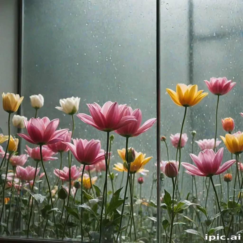 flowers behind glass wallpaper
