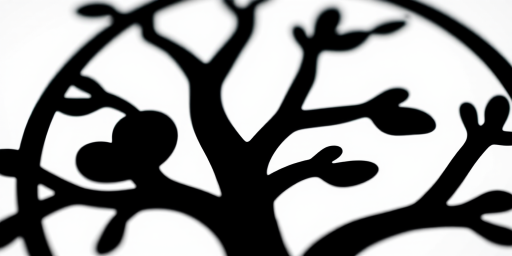 Create a high-resolution image of a minimalist logo featuring a stylized black tree silhouette on a white background, camera settings: aperture f/8, shutter speed 1/125, ISO 100, camera view: close-up, camera style: sharp focus, camera type: DSLR.