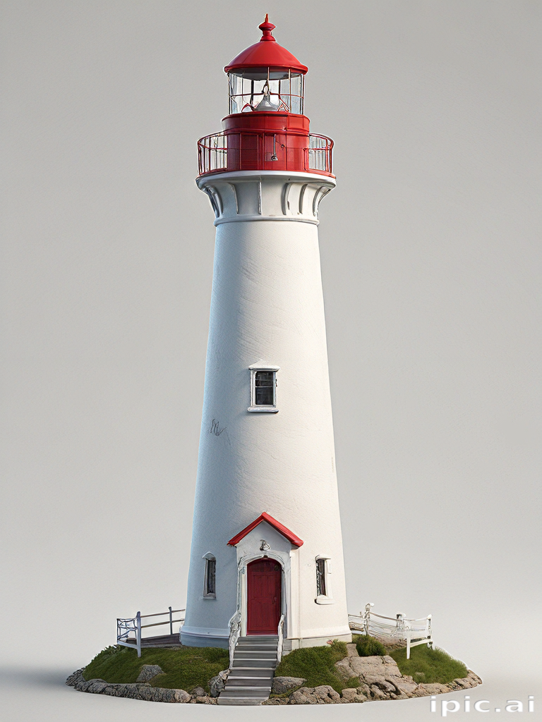 A Beautifully Designed Lighthouse Standing Tall Against a Clear Background.