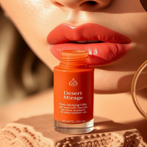 Earthy terracotta "Desert Mirage" lip oil with a non-sticky formula, infused with jojoba and argan oils for deep hydration and a natural tint