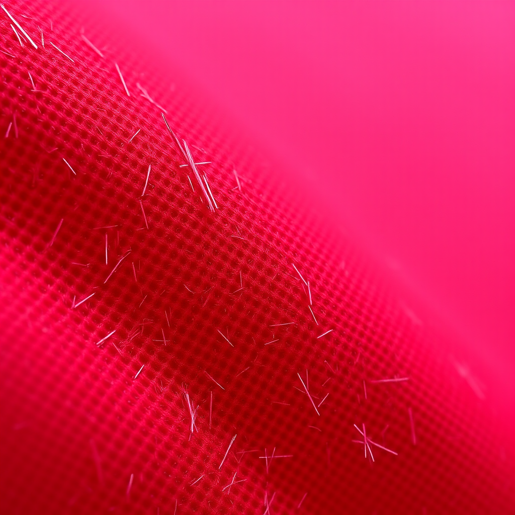 Wide shot of a textured red fabric, ISO 100, aperture f/8, shutter speed 1/60s, taken with a DSLR camera, natural lighting, macro lens to enhance fine details.