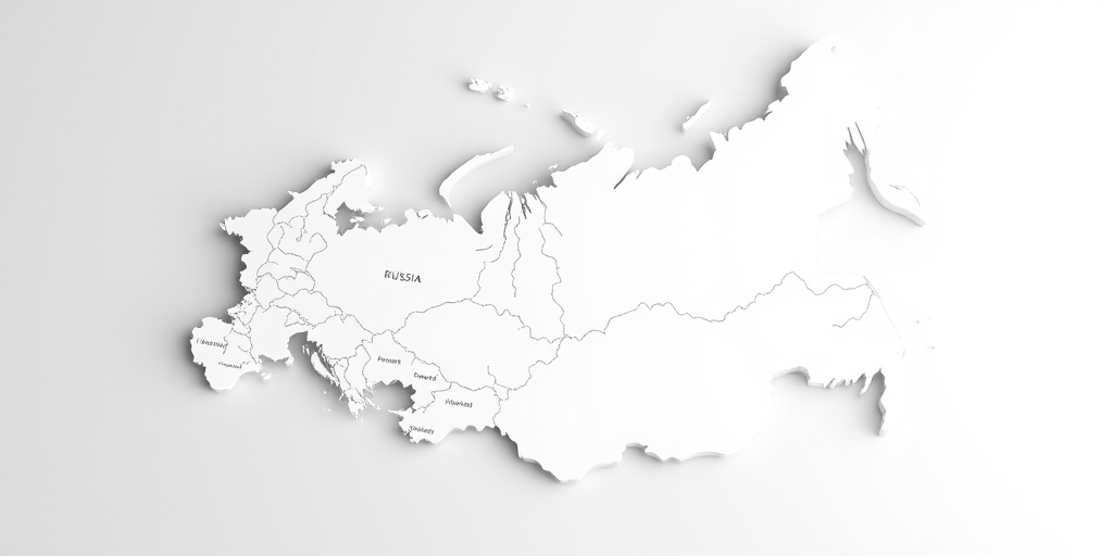 3D rendering of a detailed map of Russia with a white and gray color scheme, soft shadows, studio lighting, shot with a DSLR camera at f/8 aperture, ISO 100, 24mm focal length, top-down view for enhanced clarity and depth.
