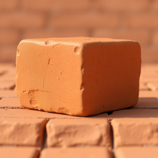 Create a realistic 3D rendering of a clay brick with a smooth texture and warm orange tint, using a DSLR camera with a 50mm lens, aperture f/8, ISO 100, shot in natural lighting from a slight high angle for depth.