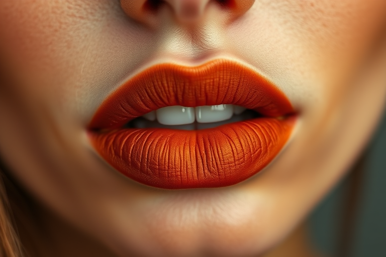 Matte terracotta lips with a suede-like texture, earthy and grounding, perfect for creating a bohemian-inspired look