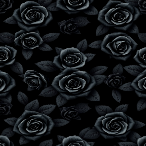 regenerate an intricate seamless floral pattern featuring black roses on a dark background, captured in high resolution using a DSLR camera with a 50mm lens, aperture set to f/2.8, ISO 100, and a shallow depth of field for enhanced detail and clarity.