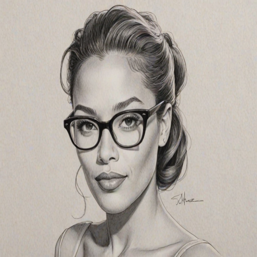 Dazzling Michael Michele, pencil sketch, portrait of Sublime woman 1951s in glasses, hair style beatnik, outline, clear lines, fine lines, 8k