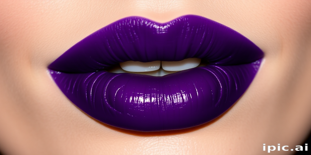 Deep purple lips with a satin finish, showcasing a bold and dramatic look, perfect for making a statement at an avant-garde fashion event