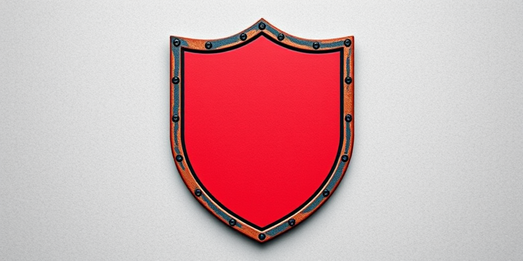 Create a high-resolution image of a blank shield emblem with a textured outline, using a DSLR camera at f/8 aperture, 50mm lens, 1/200s shutter speed, natural lighting, top-down view, and soft focus background to enhance the shield's prominence.