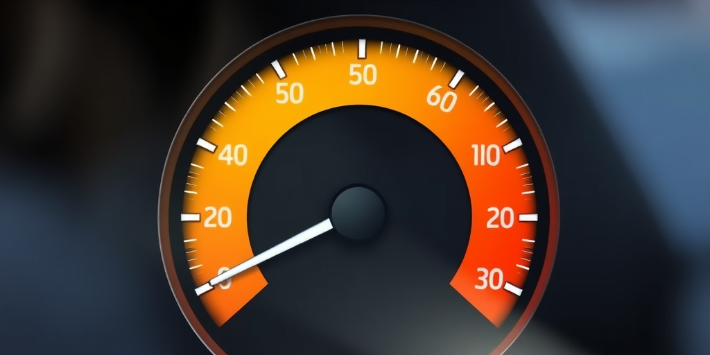 Create a high-resolution digital image of a stylized gauge with gradient sections ranging from orange to green, captured with a DSLR camera at f/8 aperture, 50mm lens, shot in natural light from a slightly above angle.
