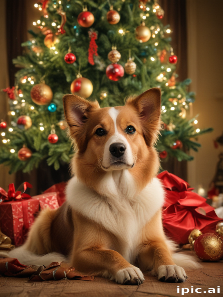 Adorable Dog Posing Elegantly in Front of a Festively Decorated ...