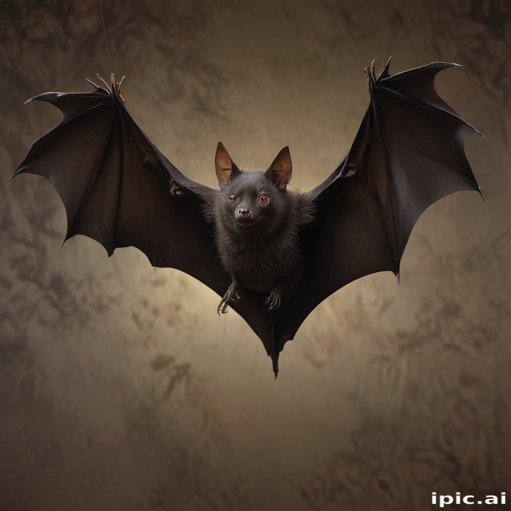 A Playful Bat Hanging Upside Down with Its Wings Fully Extended.