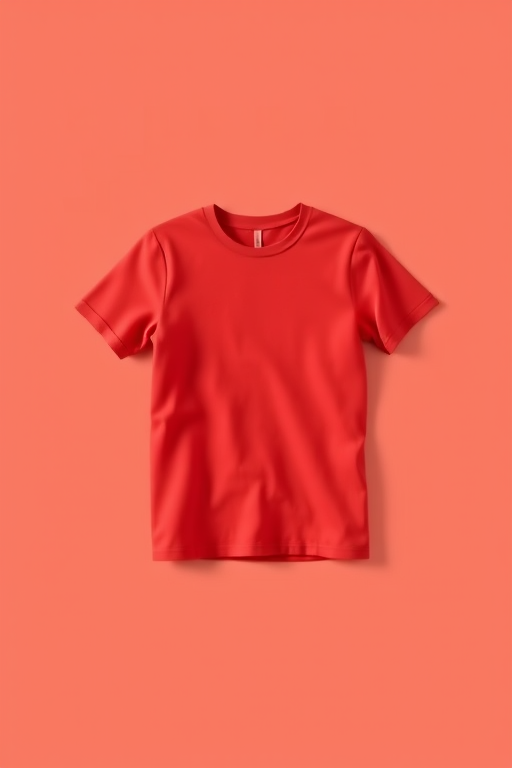 Create a high-resolution vector illustration of a plain red t-shirt with soft, smooth fabric texture, using a 50mm lens, f/8 aperture, ISO 200, and natural lighting to enhance depth and color vibrancy.
