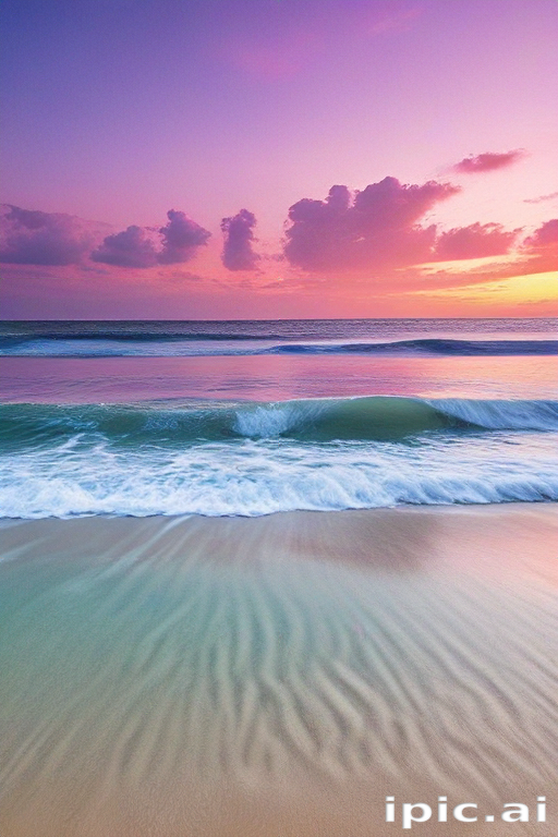 Tranquil Sunset Over the Ocean with Gentle Waves and Colorful Skies