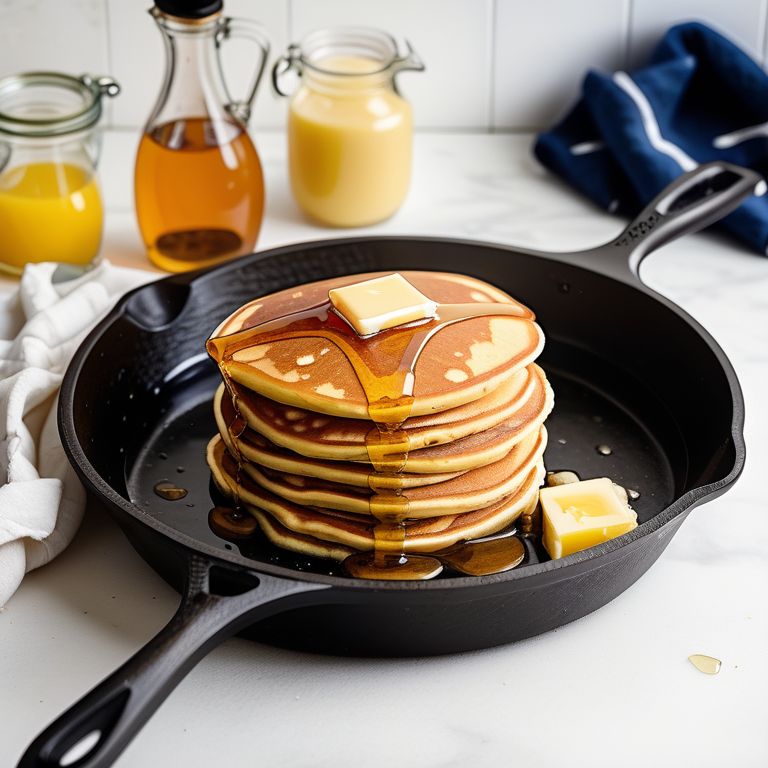 pancakes in a cast iron skillet