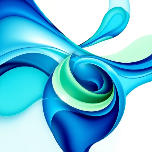 Create an abstract design with flowing curves and geometric shapes, using a vibrant color palette of blues and greens, shot with a DSLR camera at f/2.8, ISO 200, 50mm lens in high dynamic range to enhance details and depth.