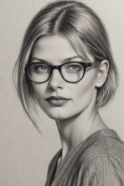 Exquisite Ivana Milicevic, pencil sketch, portrait of Sublime woman 1925s in glasses, hair style beatnik, outline, clear lines, fine lines, 8k