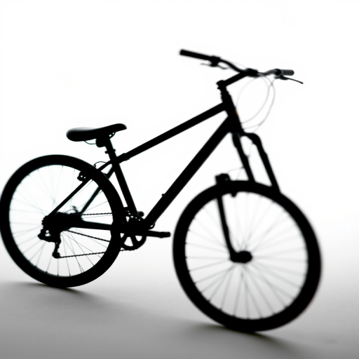 Generate a high-resolution image of a black silhouette of a bicycle against a white background using a DSLR camera with a 50mm lens, aperture set to f/2.8, ISO 100, and a shallow depth of field for a crisp focus on the silhouette.