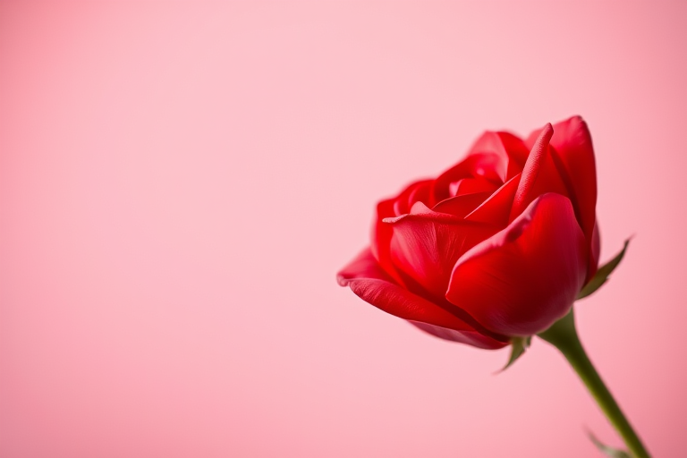 Close-up shot of a blooming red rose against a soft gradient background, using a Canon EOS 5D Mark IV with a 50mm f/1.8 lens at f/2.8, 1/200s, ISO 100, natural lighting to enhance detail and color vibrancy.