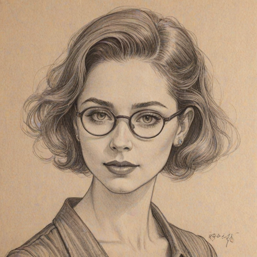 Charming Michele Trachtenberg, pencil sketch, portrait of Ravishing woman 1921s in glasses, hair style beatnik, outline, clear lines, fine lines, 8k