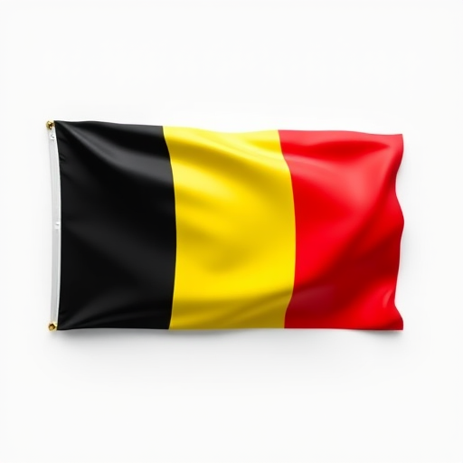 Create a high-resolution image of the Belgian flag as a glossy icon using a Canon EOS 5D Mark IV camera, set at aperture f/8, ISO 100, 50mm lens, captured from a frontal view with soft lighting to enhance color vibrancy.