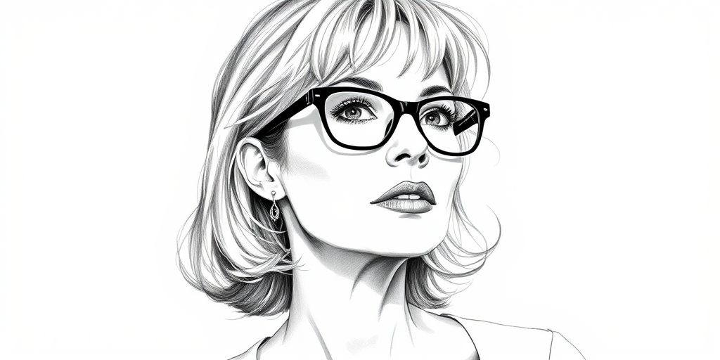 Beautiful Helen Mirren, pencil sketch, portrait of beautiful woman 60s in glasses, hair style beatnik, outline, clear lines, fine lines, 8k