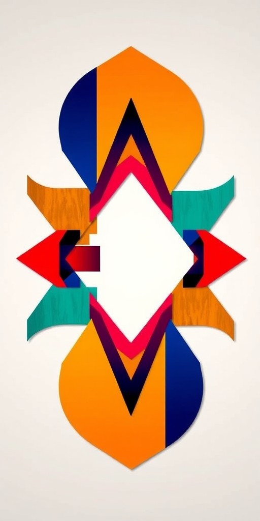 Create an abstract design with bold colors and geometric shapes, captured with a Canon EOS R5, 50mm lens, f/1.8 aperture, ISO 100, 1/250 sec shutter speed, in a high-resolution studio setting with soft, even lighting.
