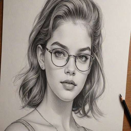 Lovely Barbara Palvin, pencil sketch, portrait of Elegant woman 1956s in glasses, hair style beatnik, outline, clear lines, fine lines, 8k
