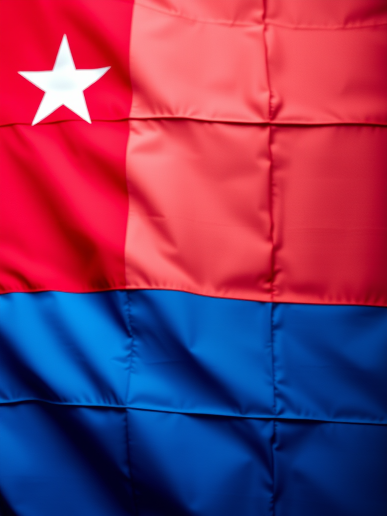 Create a high-resolution image of the Cuban flag with vibrant colors, using a DSLR camera with a 50mm lens, aperture set to f/2.8, ISO 100, and a shallow depth of field to enhance clarity and detail.