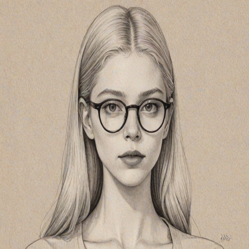 Magnificent Hunter Schafer, pencil sketch, portrait of Beauteous woman 1922s in glasses, hair style beatnik, outline, clear lines, fine lines, 8k