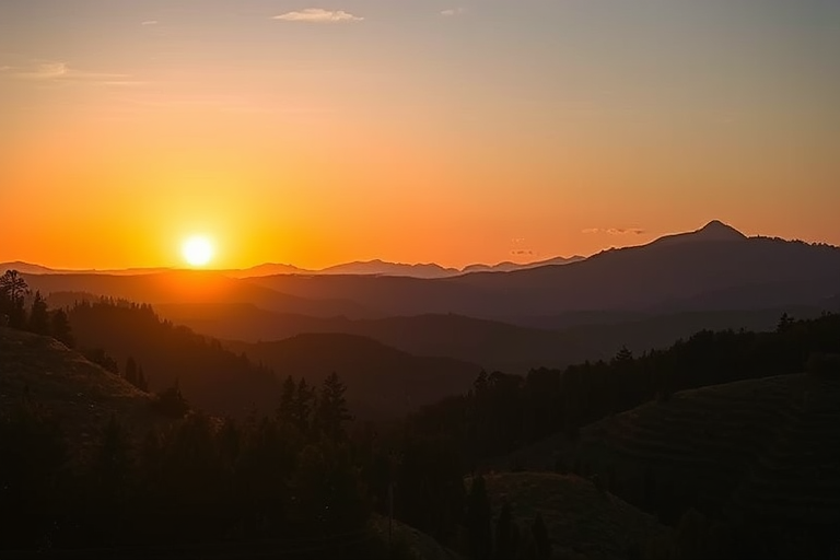 Generate a high-resolution image of a serene landscape with mountains in the background during golden hour, captured with a Canon EOS R5 at f/8, ISO 100, and a shutter speed of 1/200s, using a wide-angle lens for a panoramic view.