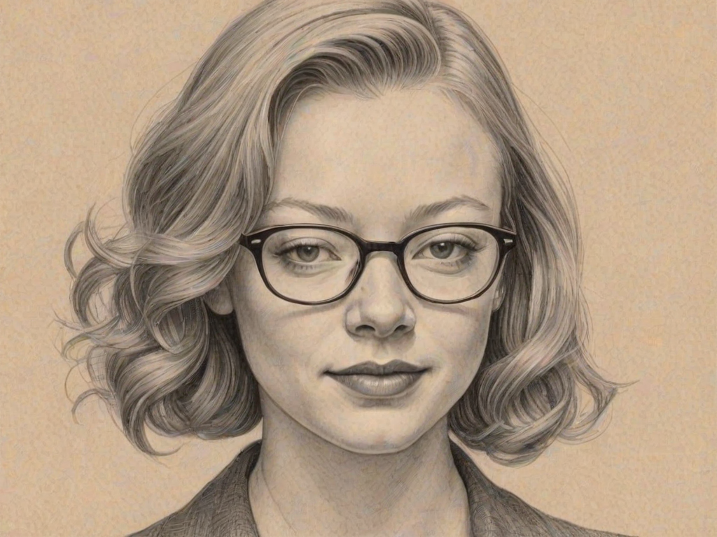 Lovely Sarah Snook, pencil sketch, portrait of Superb woman 1935s in glasses, hair style beatnik, outline, clear lines, fine lines, 8k