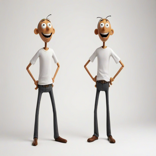 create a simple stick figure character with an exaggerated surprised expression, standing with hands on hips on a plain white background