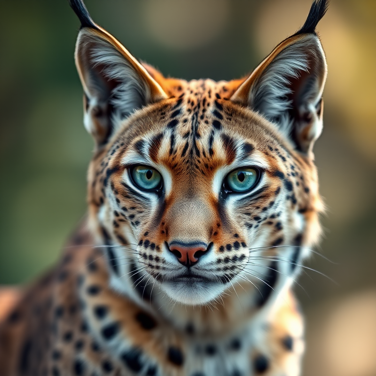 high-resolution portrait of a lynx with piercing blue eyes, soft bokeh background, natural light, 50mm lens, f/1.8 aperture, ISO 200, shallow depth of field, DSLR camera