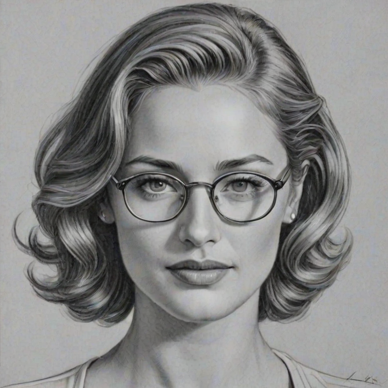 Enticing Justin Hartley, pencil sketch, portrait of Sublime woman 1938s in glasses, hair style beatnik, outline, clear lines, fine lines, 8k