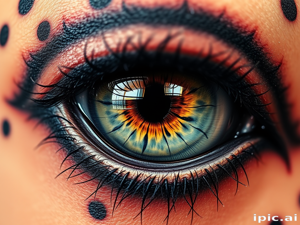 Realistic animal eye tattoo with incredibly detailed iris patterns and reflection, capturing the depth and intensity of a wild creature's gaze in stunning photorealistic style