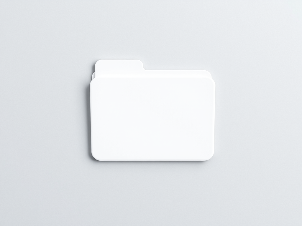 Create a high-resolution image of a simple folder icon with a transparent background, camera settings: f/8, ISO 100, 1/125 sec, camera view: top-down, camera style: flat lay, camera type: DSLR.