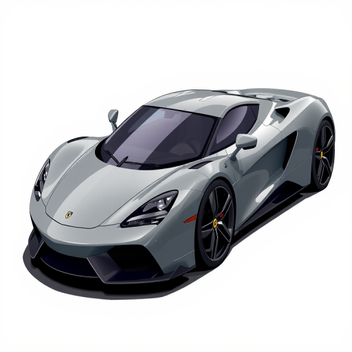 Regenerate an illustration of a sleek gray sports car with a low profile and aerodynamic design, viewed from a slightly elevated angle, using a digital art style, with bright lighting for enhanced details and textures, simulating a high-resolution digital camera at 35mm focal length, aperture set to f/2.8, ISO 100.