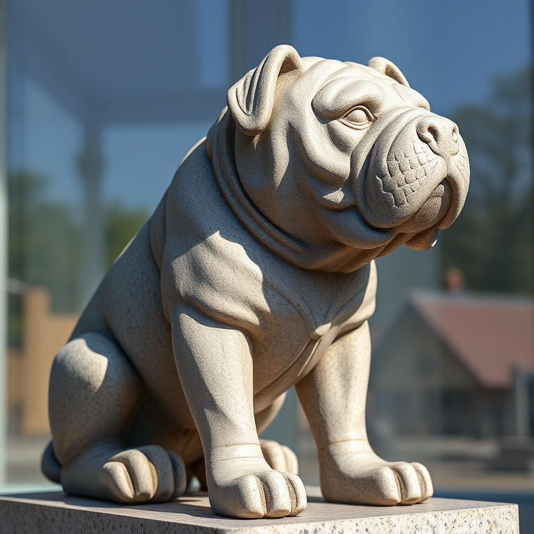 Create a highly detailed image of a stone sculpture of a Shar Pei dog, positioned prominently against a transparent background, using a DSLR camera with a 50mm lens at f/2.8, natural lighting, and a slightly low angle view to emphasize the texture and features of the sculpture.