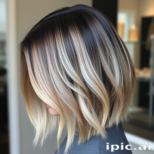 Modern hair style featuring a slicked-back wet look with dark roots seamlessly blending into ash blonde mid-lengths and ends